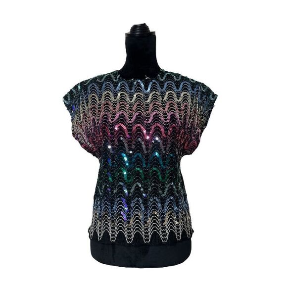 Vintage 70’s Rainbow Sequin Disco Top Size Small - Picture 3 of 14